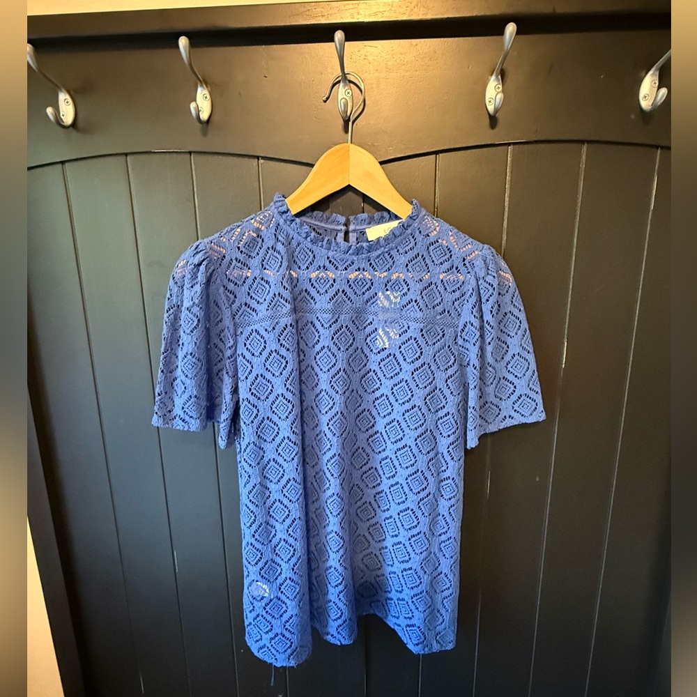 LOFT Blue Lace Short Sleeve Top